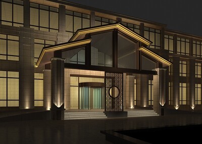 傳統(tǒng)與現(xiàn)代的交融 中式建筑夜景下的門頭與外立面設計